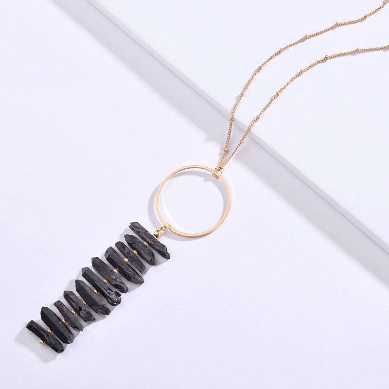 Gorgeous Natural Metallic Quartz Stone Pendant Statement Necklace